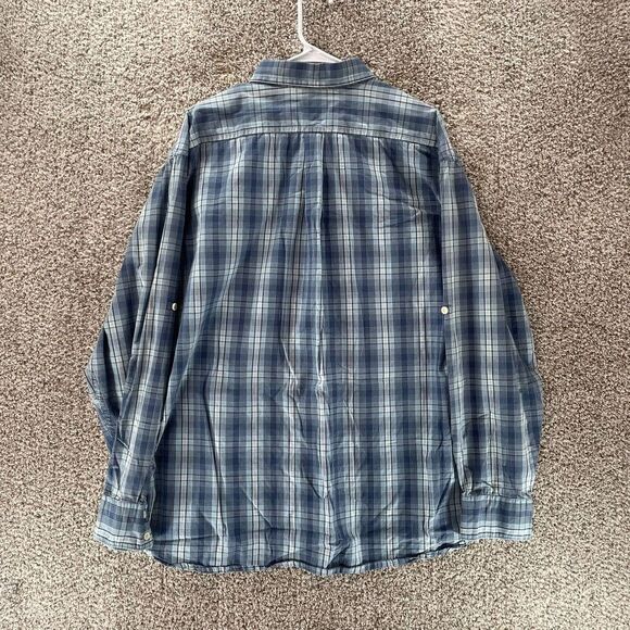 Timberland Shirt Mens Extra Large Blue Plaid Roll Tab Sleeves Button Up Casual - Picture 10 of 11